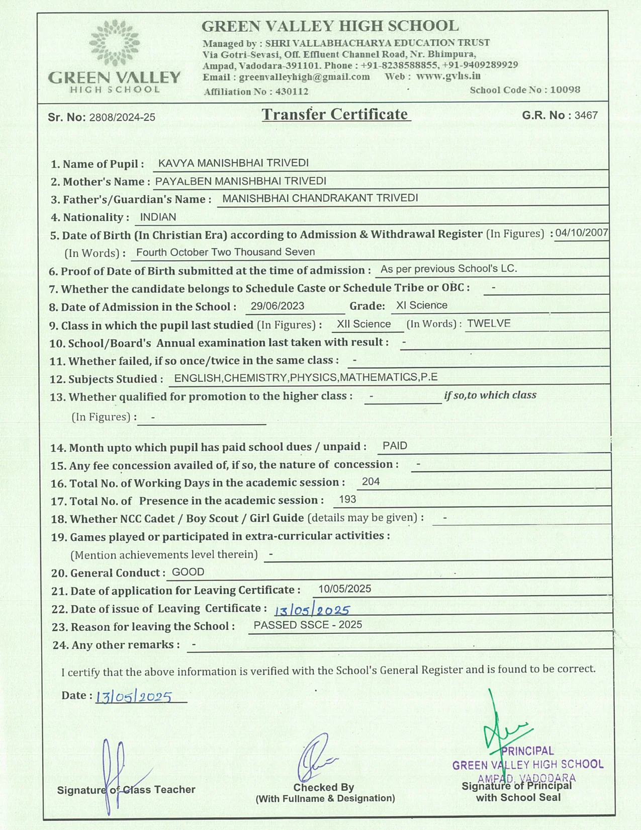 3467 - Kavya Manishbhai Trivedi