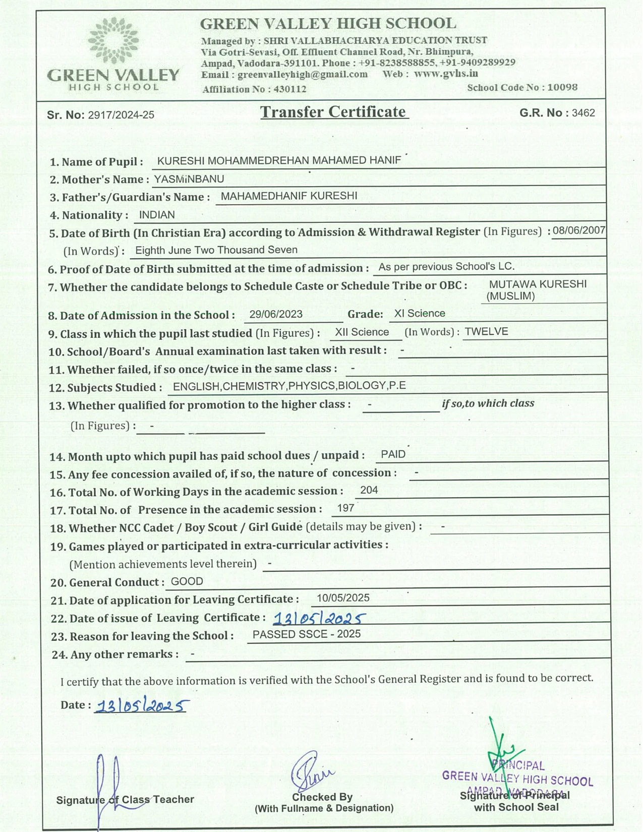 3462 - Kureshi M M Hanif