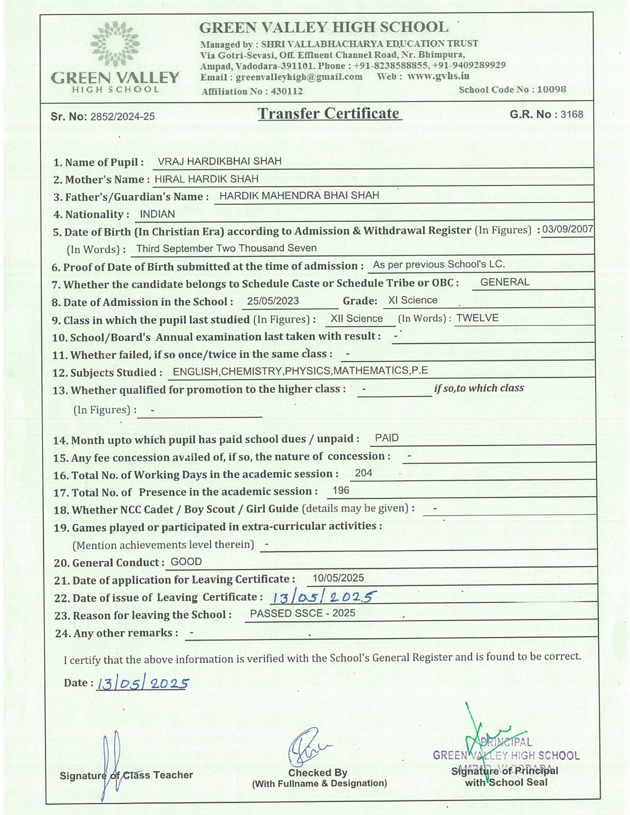 3168 - Vraj Hardikbhai Shah